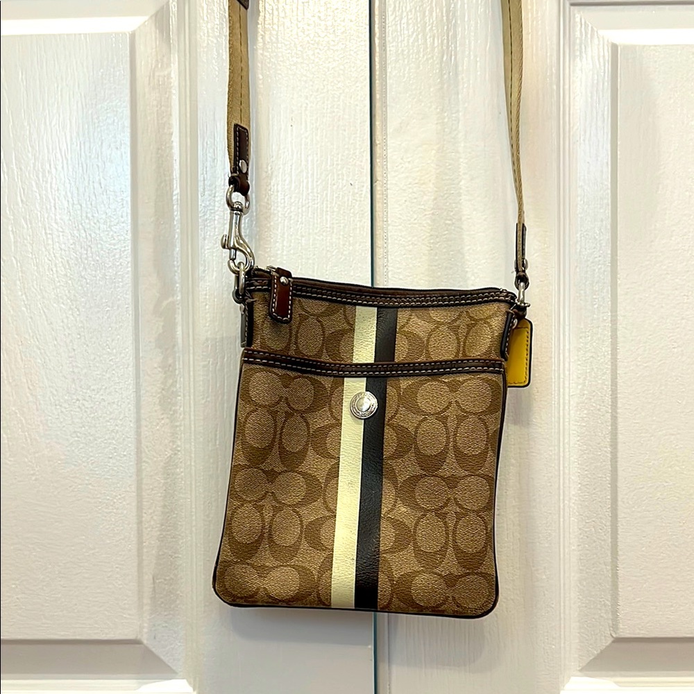 Brown Crossbody Bag with Stripe
